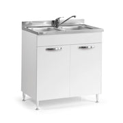 Sottolavello 80x50x85 H cm con due ante bianco frassinato lavello incluso