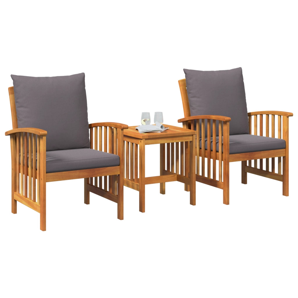 Set da Giardino 3 Pezzi con Cuscini in Legno Massello di Acacia