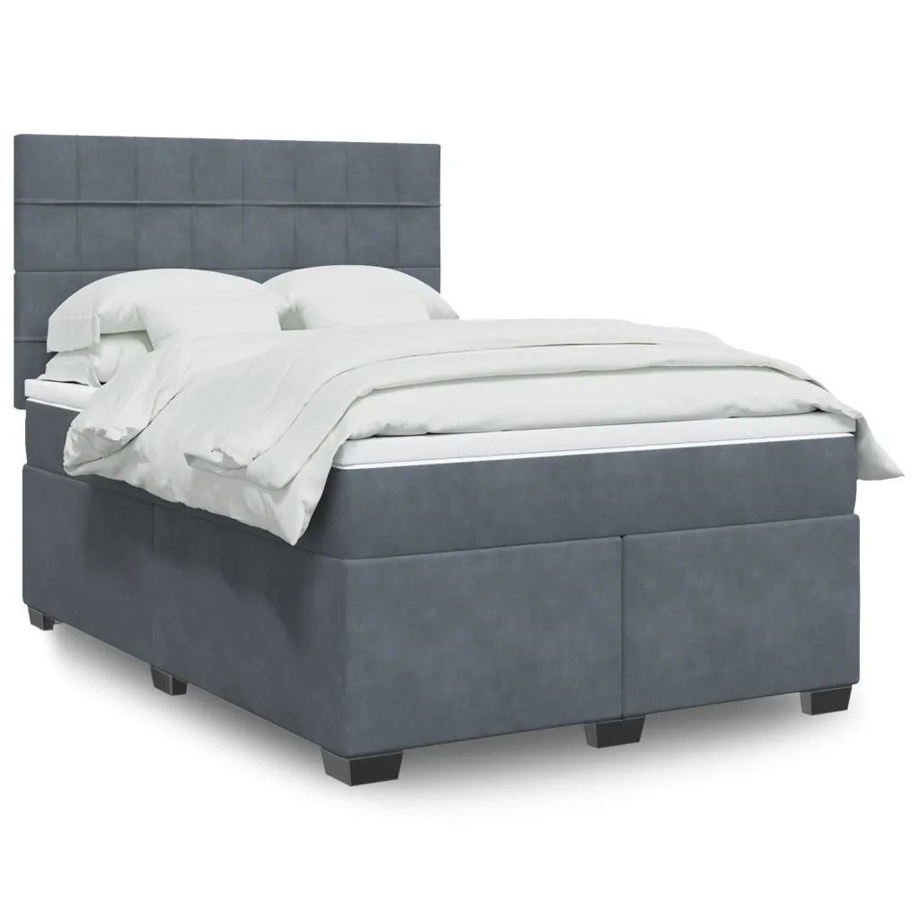 Giroletto a Molle con Materasso Grigio Scuro 160x200 cm Velluto