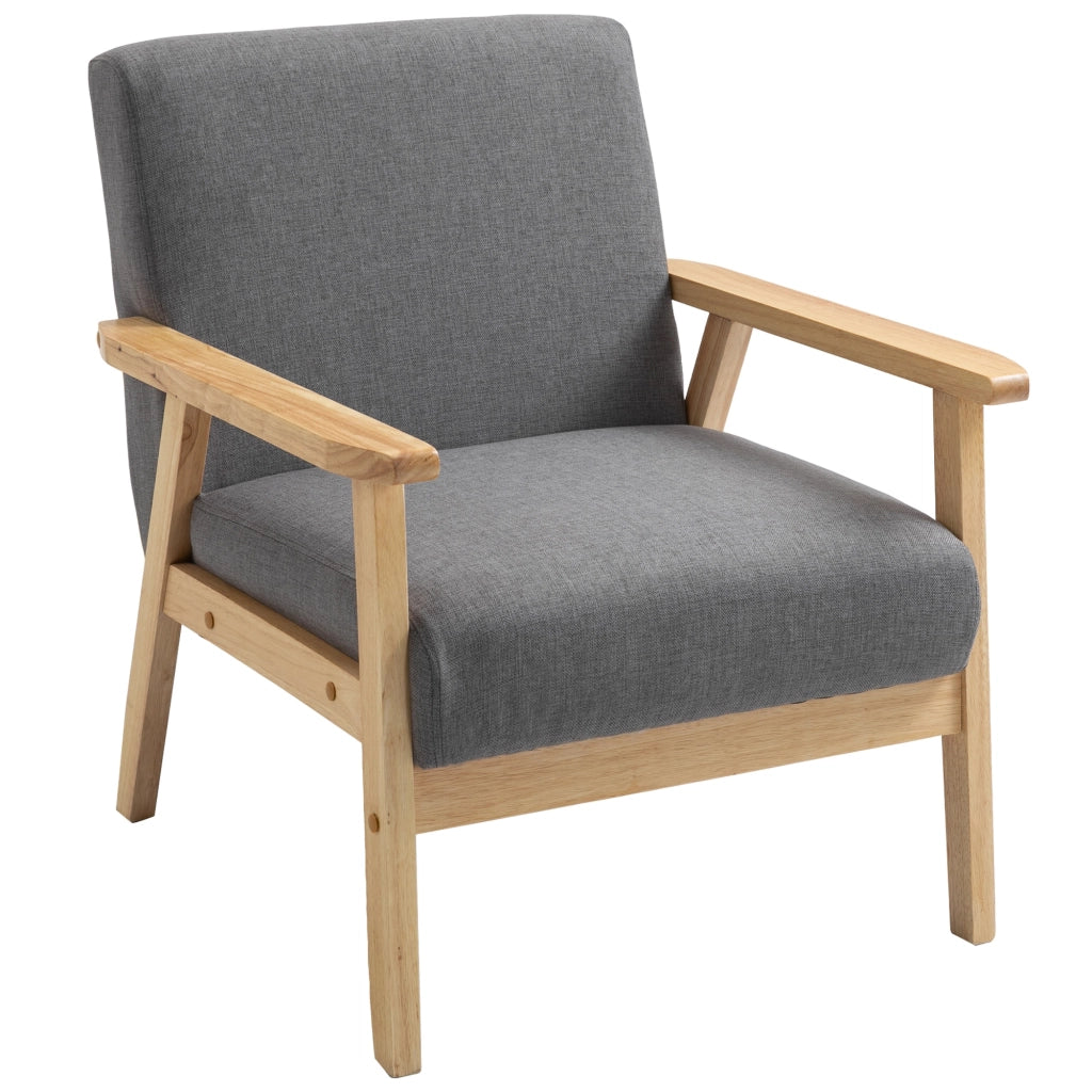 Poltrona stile scandinavo ¨C Xylo ¨C tessuto effetto lino grigio e legno naturale 64x70x72 cm