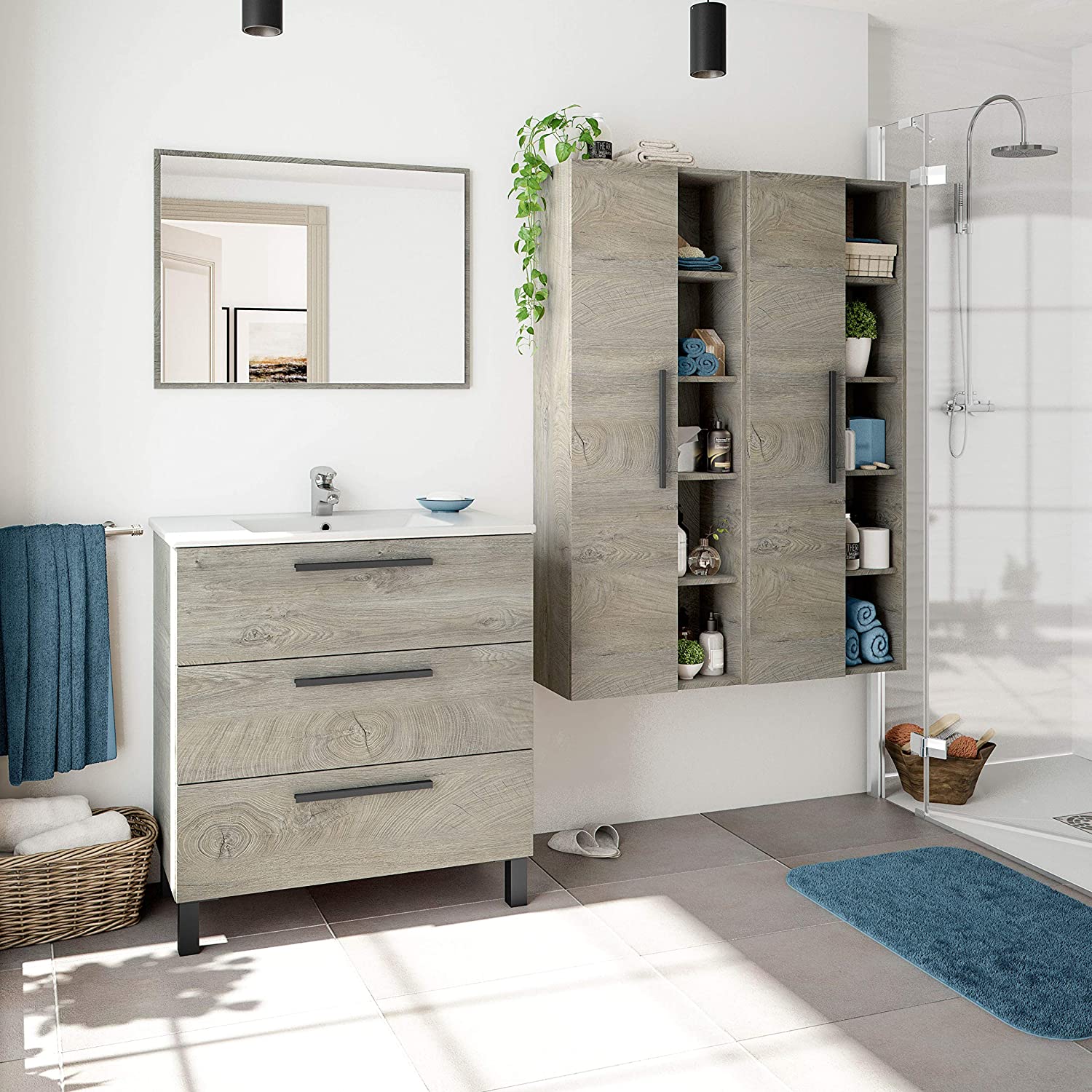 Mobile Bagno 3 cassetti  80X45X86H Rovere Alaska