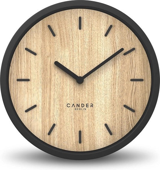 Orologio da Parete Silenzioso 30 cm - Finitura in Legno Eichen Vintage - Moderno Nero per Salotto e Cucina