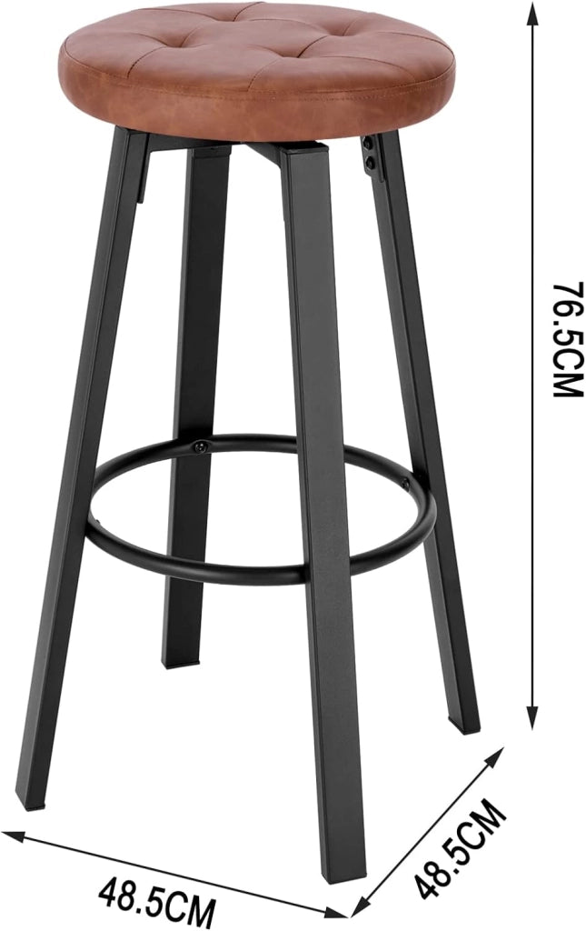 Set di 4 Sgabelli da Bar con 4 Gambe e Poggiapiedi, Sedie Alte da Cucina in Metallo e PU, con Seduta Rotonda Φ 35,5cm, Carico di 120kg, Marrone, BH330br-4