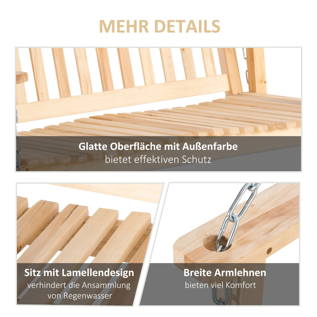 Altalena a 2 posti in legno massello per patio e terrazzo colore naturale.