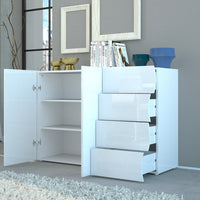 Mobile Moderno Multiuso 2 Anta 4 Cassetti Onda Bianco Lucido