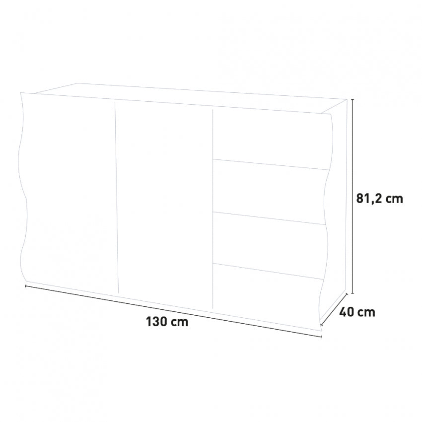Mobile Moderno Multiuso 2 Anta 4 Cassetti Onda Bianco Lucido