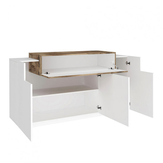 Mobile Multiuso CORO Moderno 3 Ante Battenti e 1 Ribalta Bianco Lucido Acero Pereira