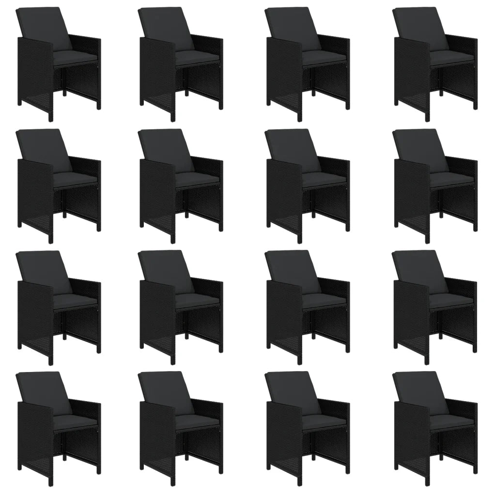 Set da Pranzo per Giardino 17 pz con Cuscini in Polyrattan Nero 3095614