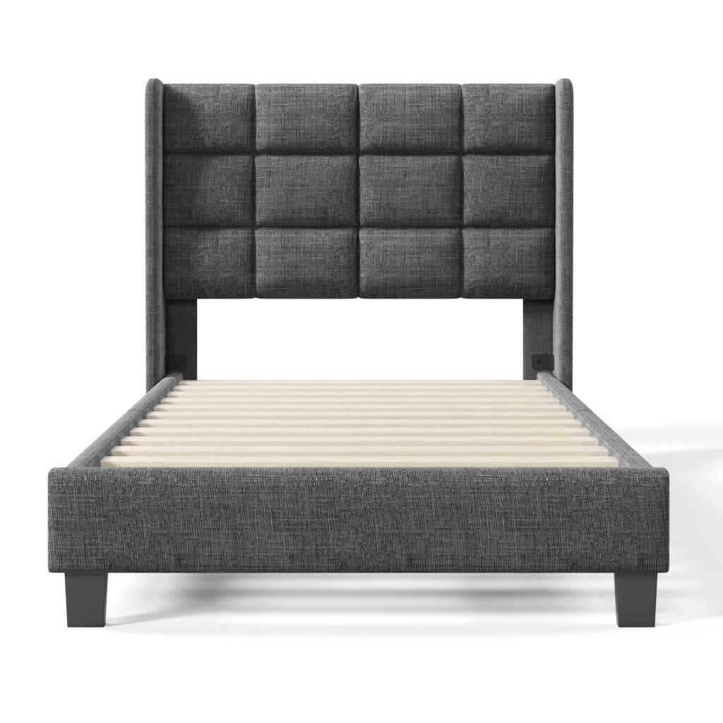 LETTO Imbottito 90x200 cm Lino Grigio con rete a doghe