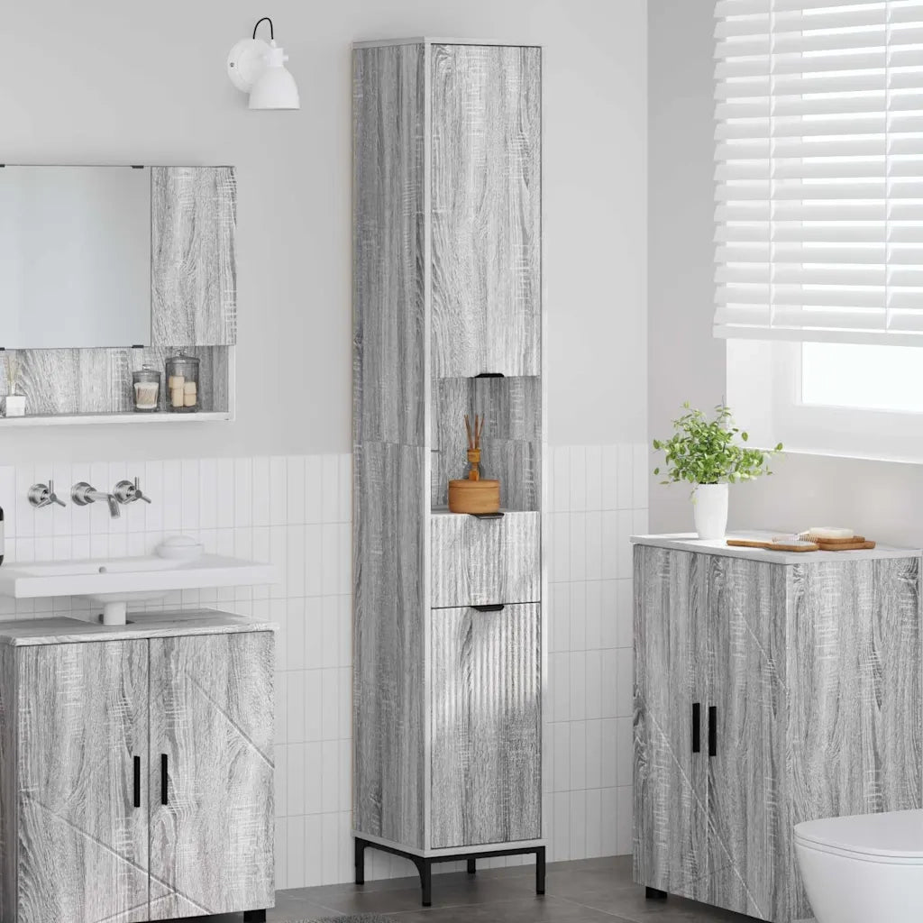 Mobile da Bagno con cassetto Grigio Sonoma 31,5 x 33 x 190 cm