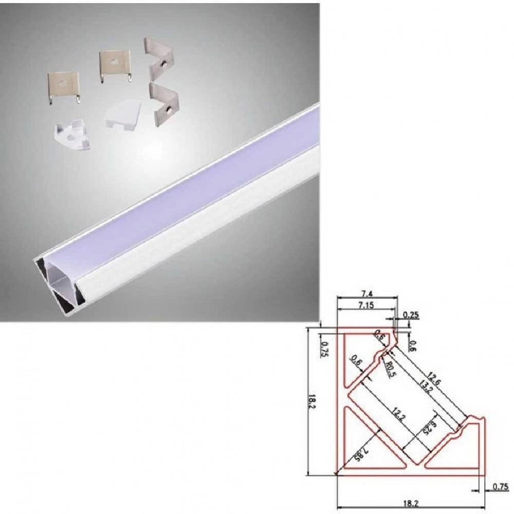 Trade Shop - Profilo In Alluminio Da 2mt Angolare Copertura Opaca Per Strip Led Strisce Al-06 -