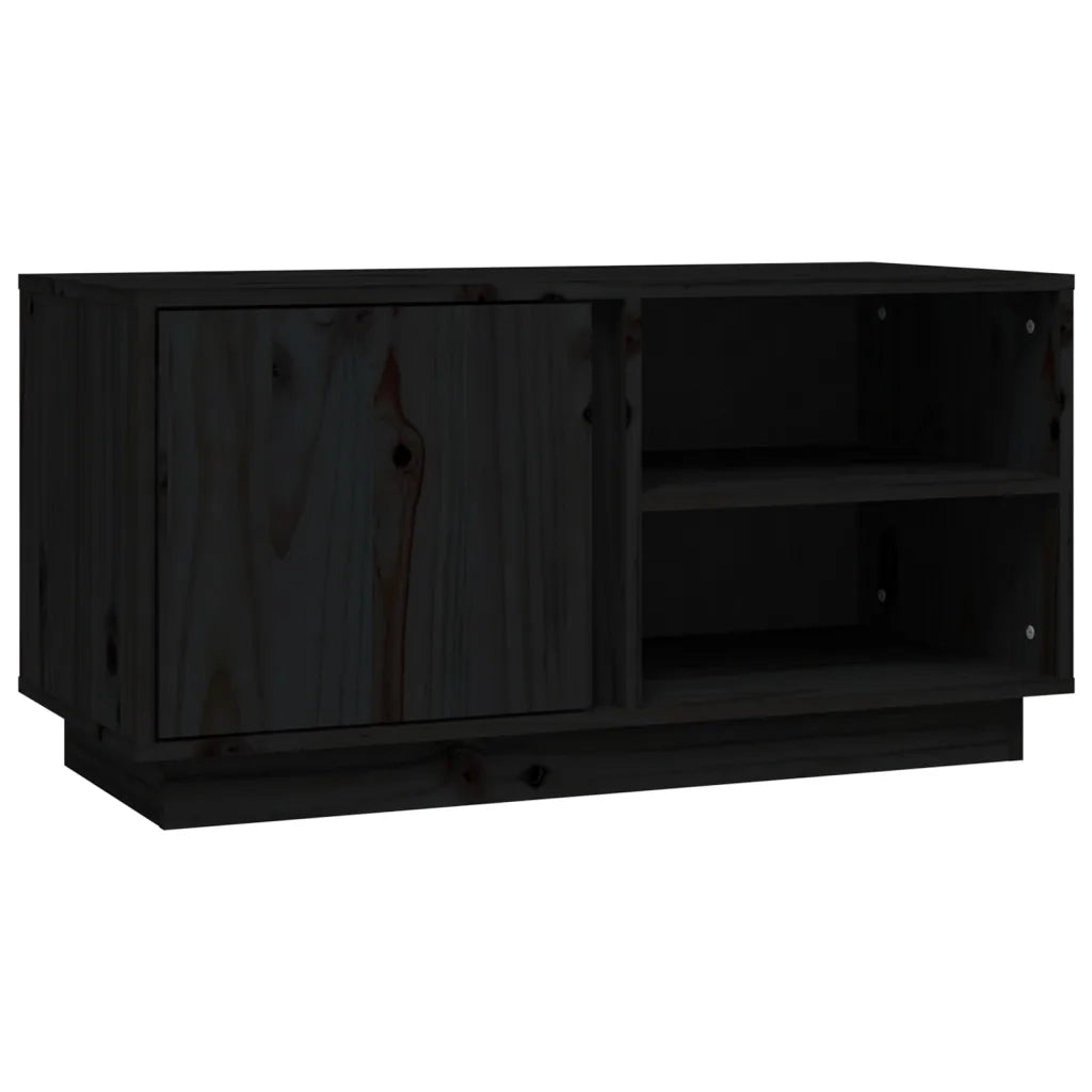 Mobile Porta TV Nera 80x35x40,5 cm in Legno Massello di Pino cod mxl 26285