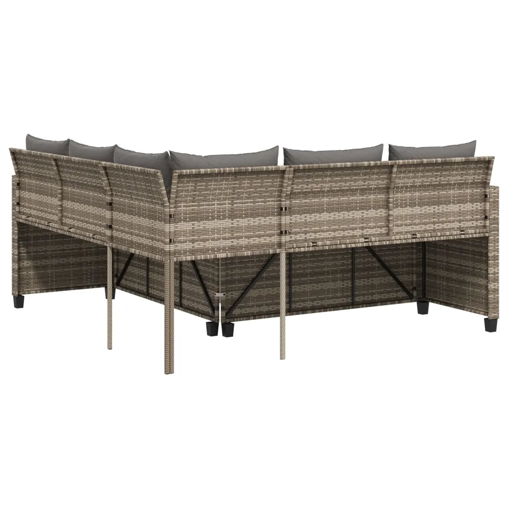 Divano da Giardino con Tavolo e Cuscini a L Grigio Polyrattan 369049