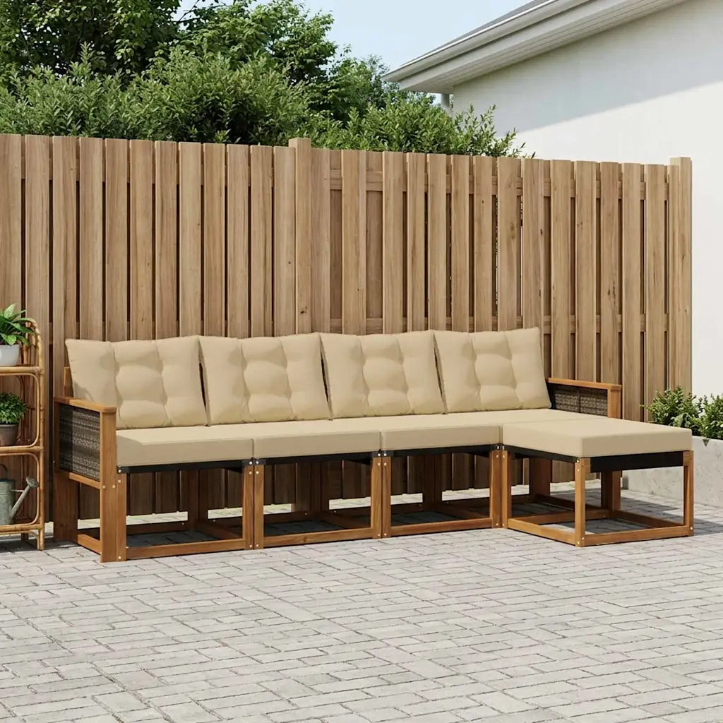 Set di divani da esterno con cuscino 5 pcs Naturale e Beige