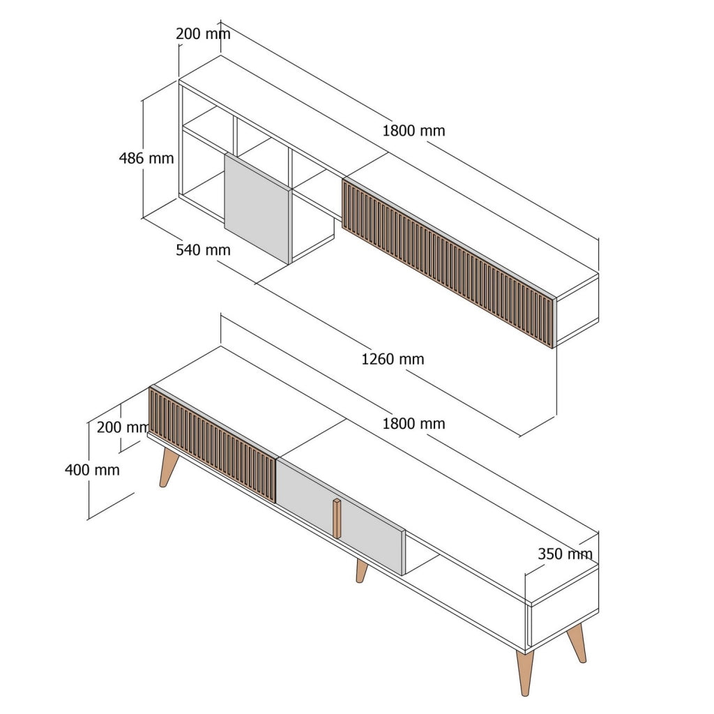 Porta TV in legno "Milan" - 180 x 35 x 40 cm - Noce, Antracite