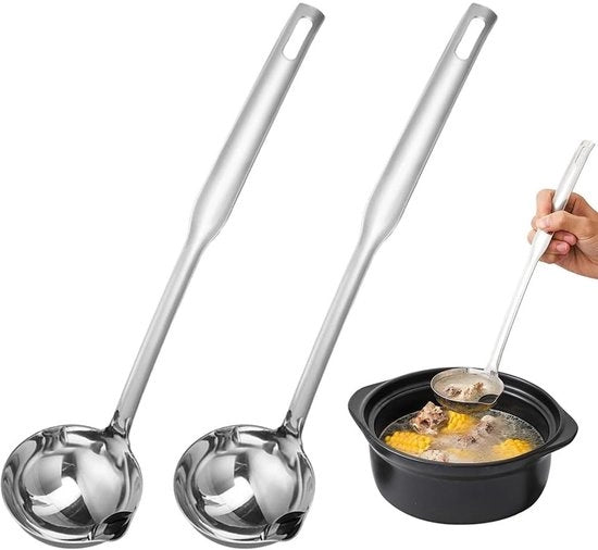 Lepel Multifunzionale a Spuma 32 cm - Acciaio Inox - Spazzolatore di Grassi - Separatore di Consommé - Lepel Multifunzionale - Cucina Sana - Lepel per Filtro di Olio