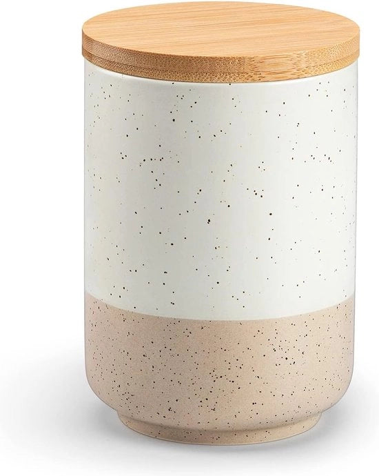 Contenitori di stoccaggio ceramici, contenitori di stoccaggio con coperchi ermetici, 600 ml, contenitori di stoccaggio permanente per caffè, zucchero, tè, cereali per colazione, farina, spezie, rotondi