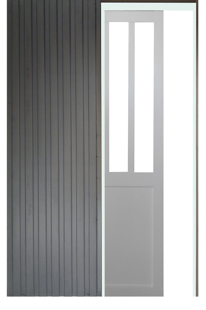 Porta scorrevole Atelier En Enrobe blanc Vetri trasparenti H204 x L73 + Sistema di galandage con copertura in dotazione