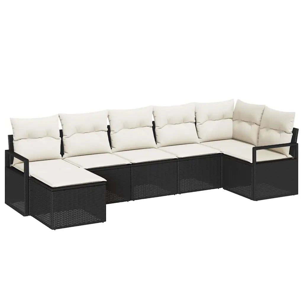 Set di divani con cuscino 7 pcs Nero polyrattan
