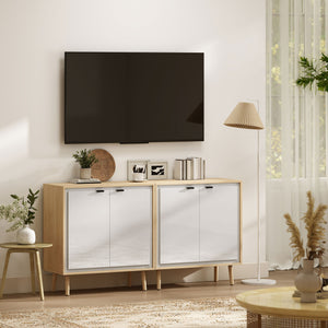 Credenza Moderna 72x35x77 cm a 2 Ante con Ripiano Regolabile Bianco Lucido e Rovere