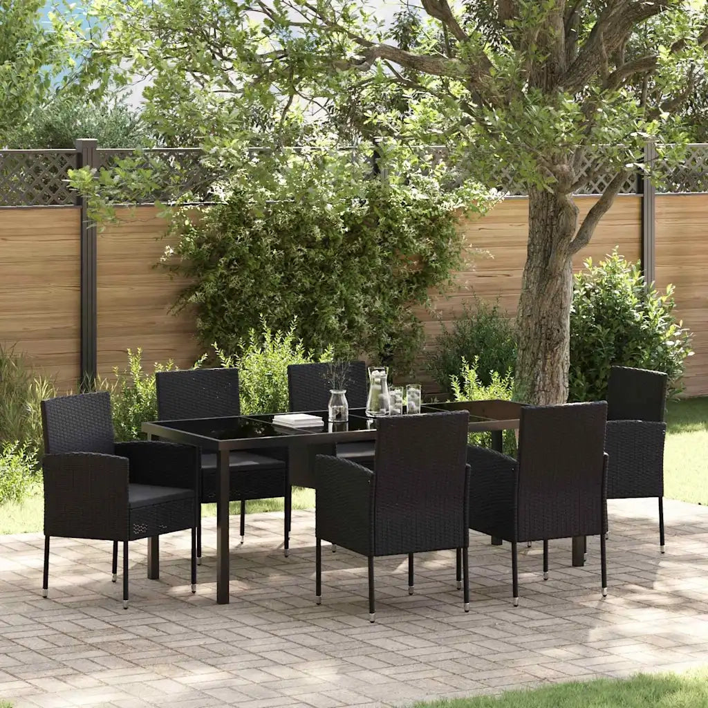 Set da Pranzo per Giardino con cuscino 7 pcs Nero polyrattan 3380069