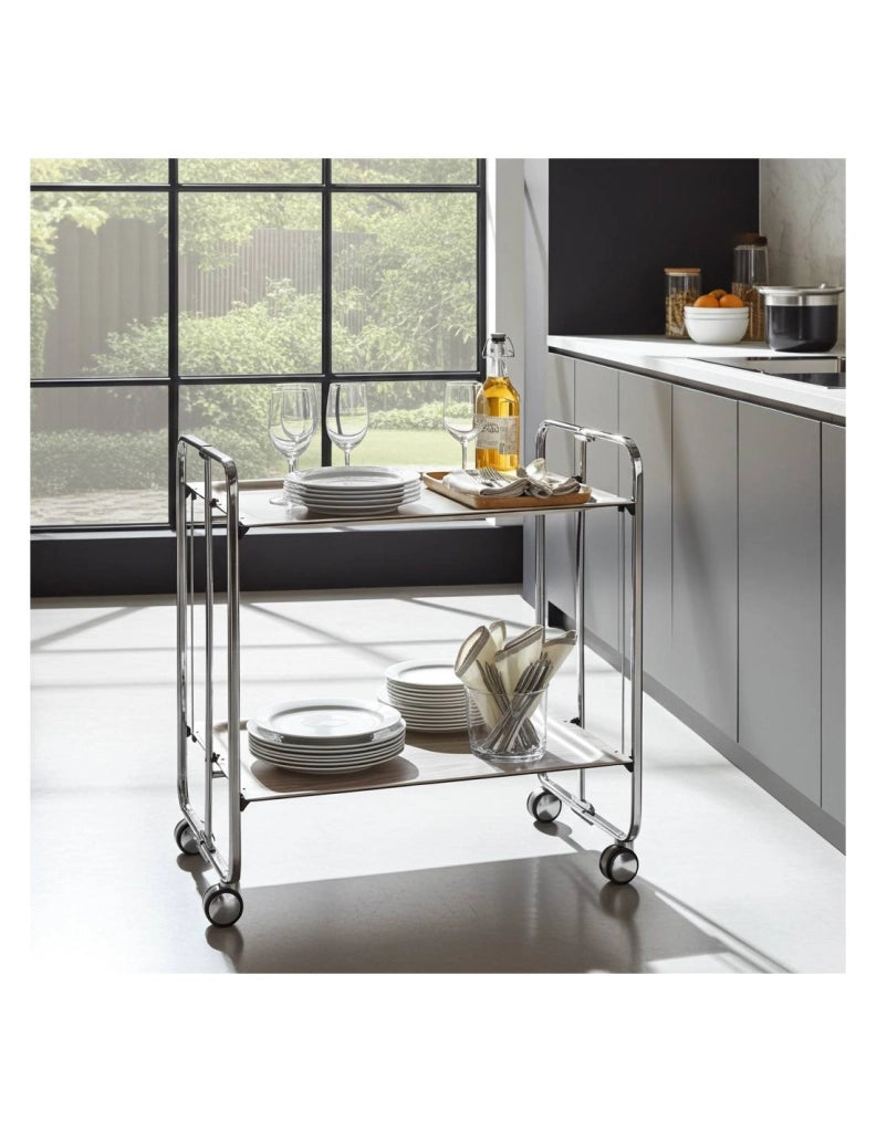 Carrello da cucina pieghevole cromato con ruote BAUHAUS 2 ripiani