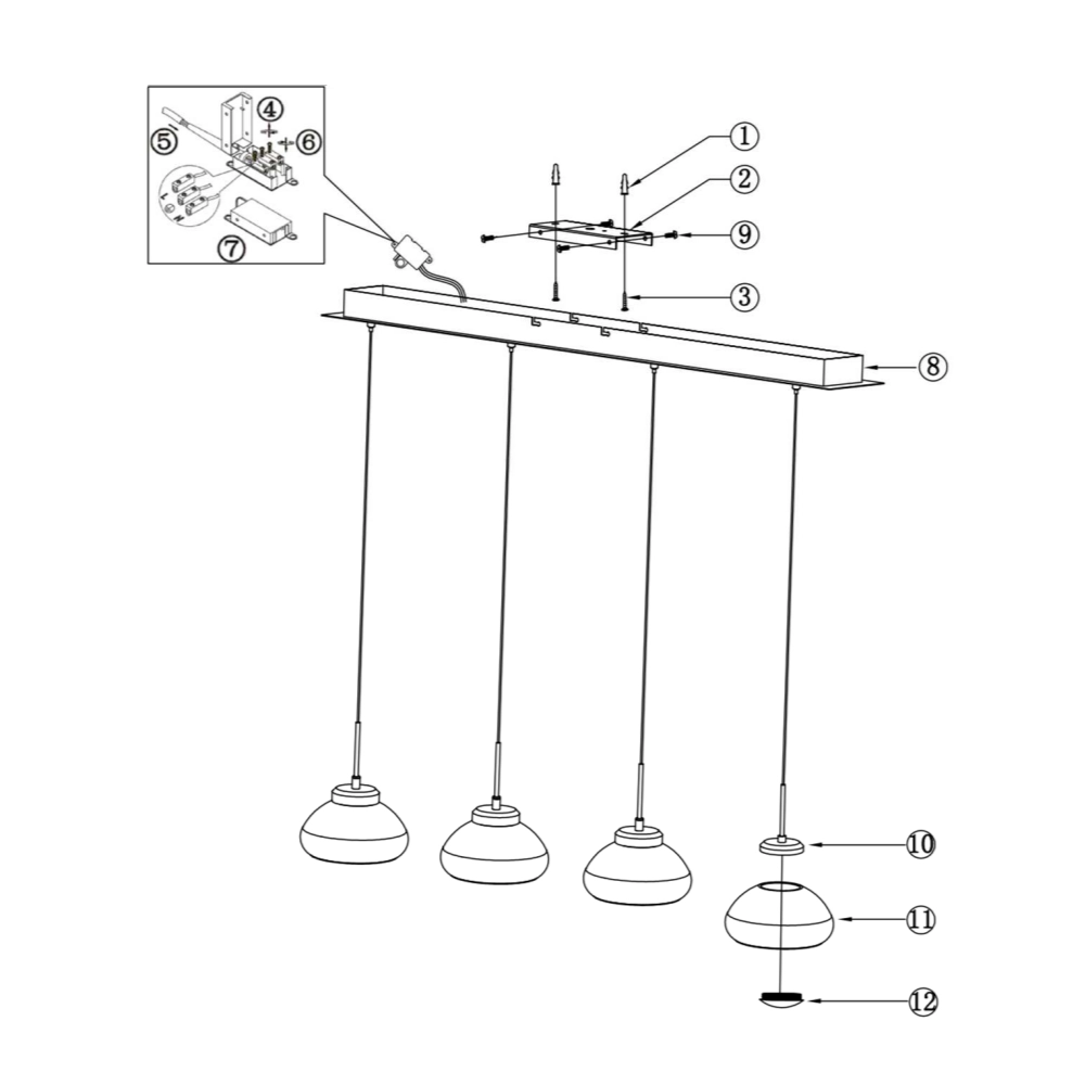 Arabella - Lampada a sospensione 4 luci Fabas Luce - LED 32W - Fumè Design moderno