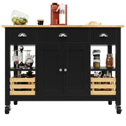 Carrello da Cucina con 1 Cassetto; 1 Anta; Piano Pieghevole e Ruote in MDF 120 x 45 x 90 cm Nero Naturale