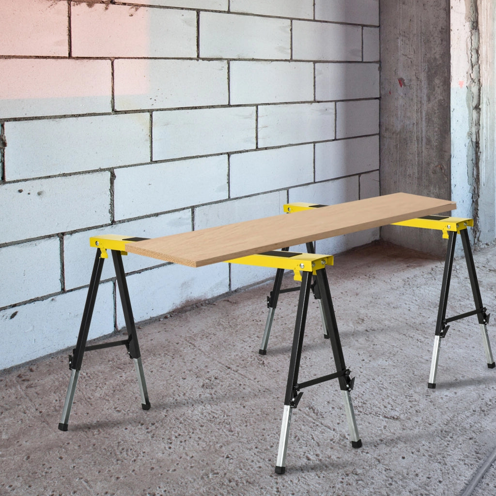 Cavalletto da lavoro pieghevole 2 pezzi in acciaio giallo 100 x 49 x 62-89,5 cm, portata 100 kg