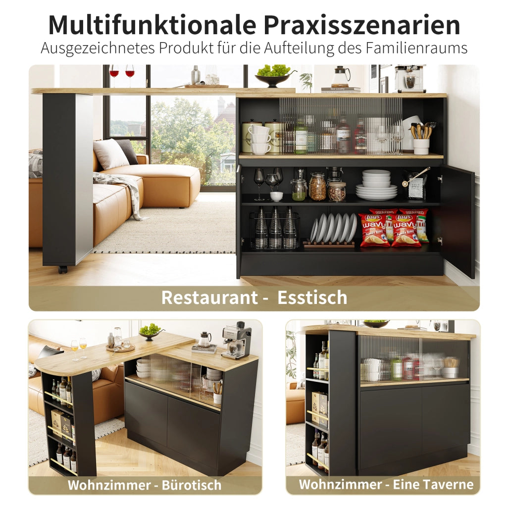 CREDENZA Girevole 360° 90x45x100 cm MDF Nero con porta scorrevole in vetro