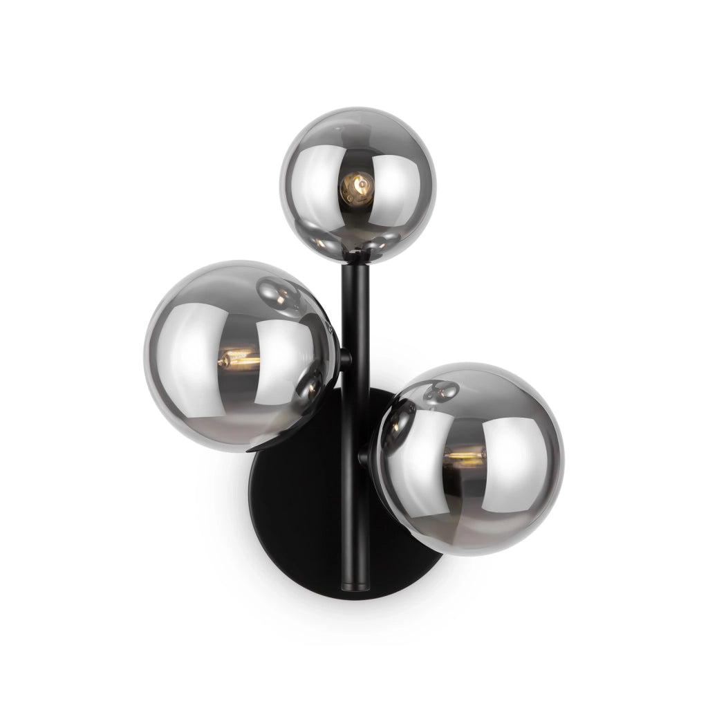 Applique Contemporanea Dallas Metallo Nero 3 Luci Diffusori Fumè