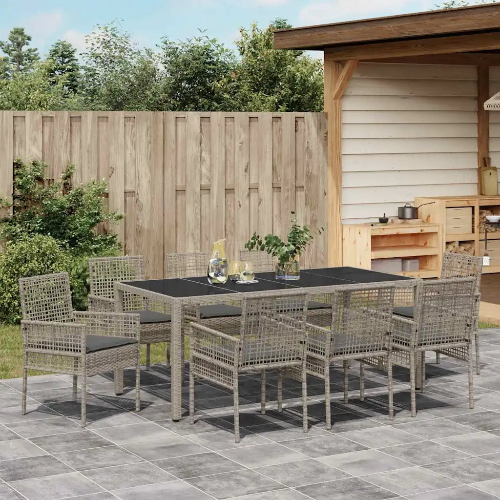 Set da Pranzo per Giardino 9 pcs Grigio polyrattan 3334876