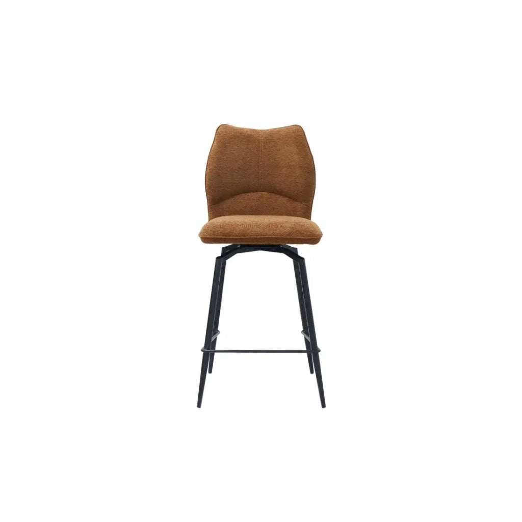 Sedia da banco girevole CROFT – Tessuto marrone ruggine – Gambe in metallo nero – Altezza 103 cm – Stile design/industriale