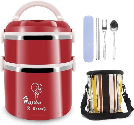 Lunchbox termica, con cassette in acciaio inossidabile per adulti e bambini, bentobox con sacchetto di isolamento, lunchbox, bentobox, impermeabile, BPA gratuito (rosso)
