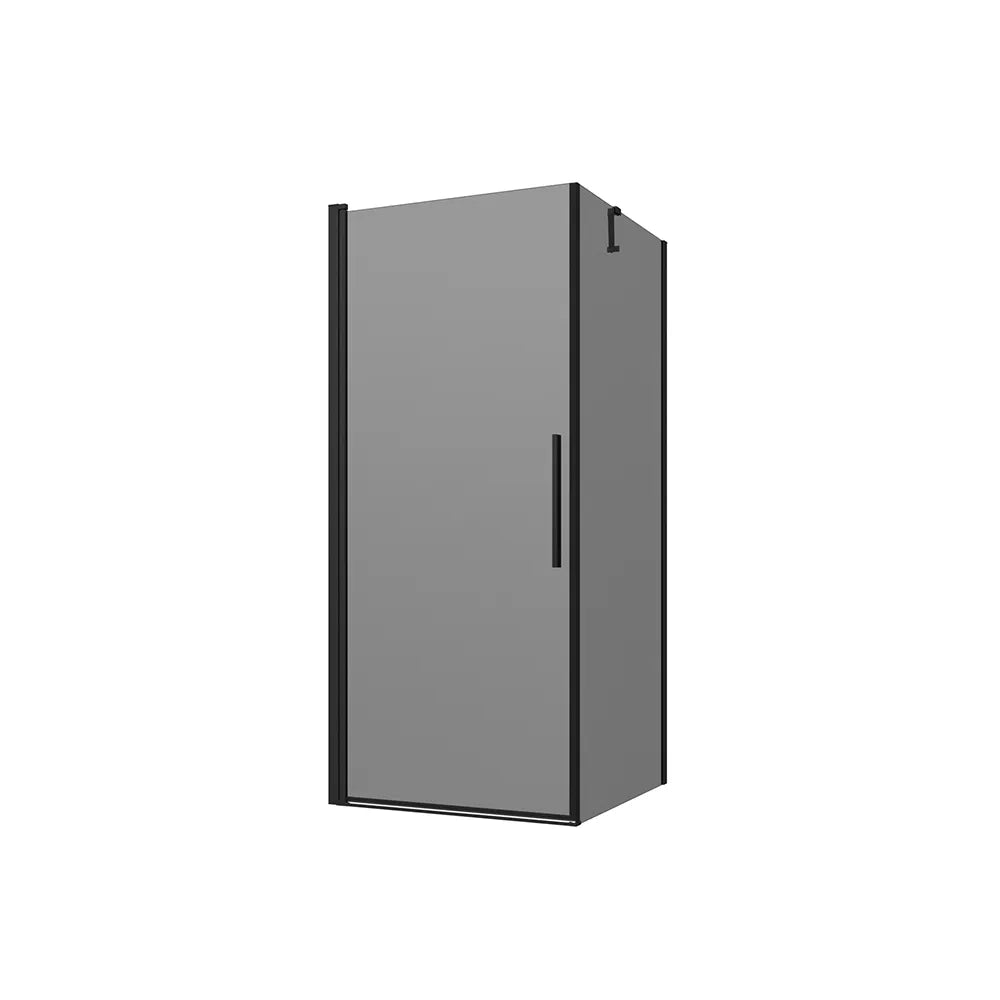 Box doccia 90x70cm con apertura a battente e parete fissa, profili nero opaco e vetro da 6mm fumè h195 | Elba