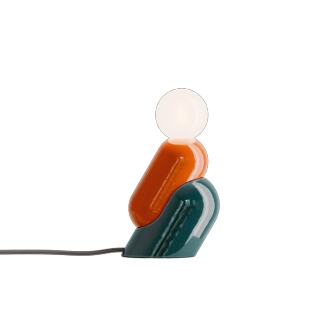 Lampada Da Scrivania Decò Tata Ceramica Arancio Volpe Verde Petrolio 1 Luce E14