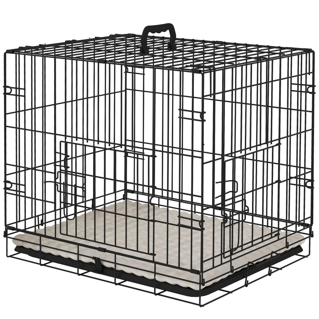 Gabbia per Cani Pieghevole con Cuscini Grigio e Nero ¨C zephmum ¨C 60x45x50 cm