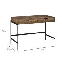 Scrivania Moderna Stile Industriale con 2 Cassetti per Camera e Ufficio, Metallo e MDF, 110x55x75cm, Nero Marrone