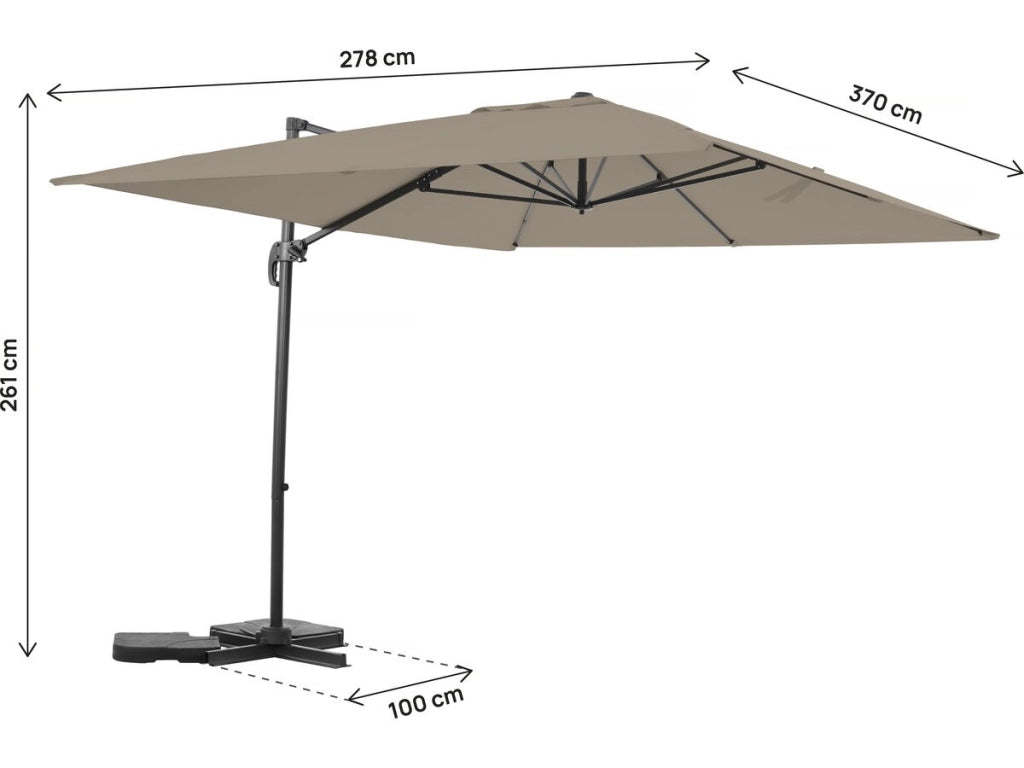 Ombrellone da giardino Sky 4" in alluminio deportato - 3 x 4 m - Taupe