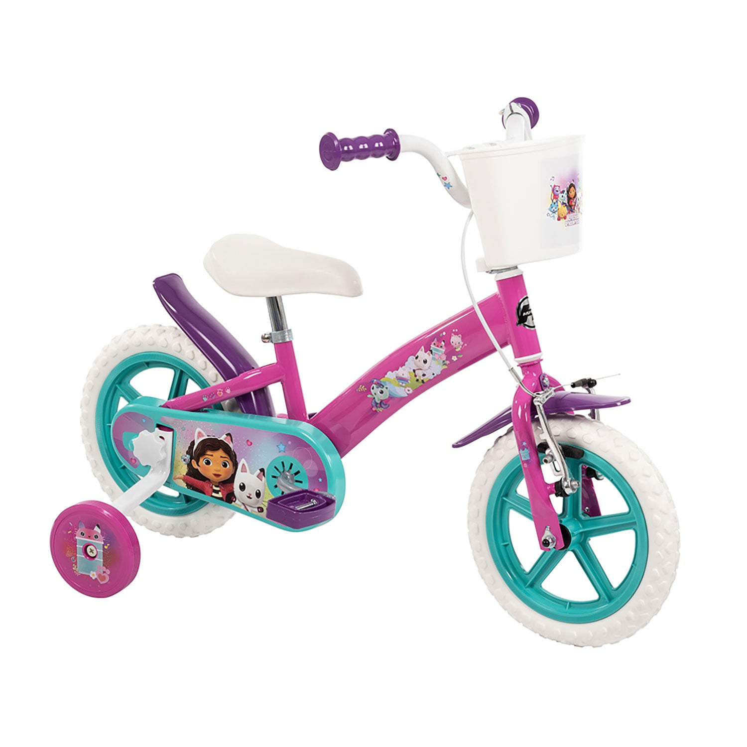 Bicicletta Bambina 12 Pollici con Rotelle e Cestino Gabby's Dollhouse Rosa e Viola