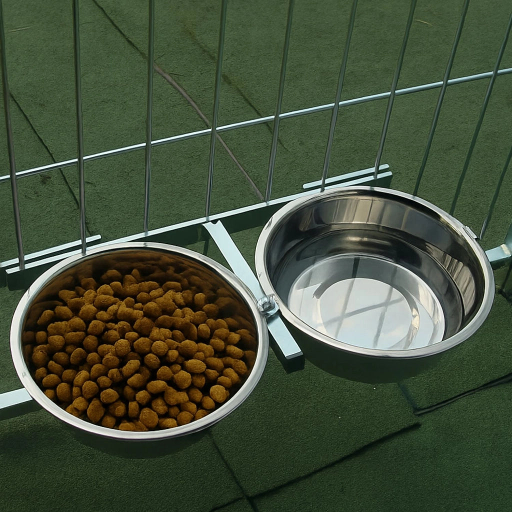Porta ciotole per box cani regolabile in acciaio inox diametro ciotole 24 cm