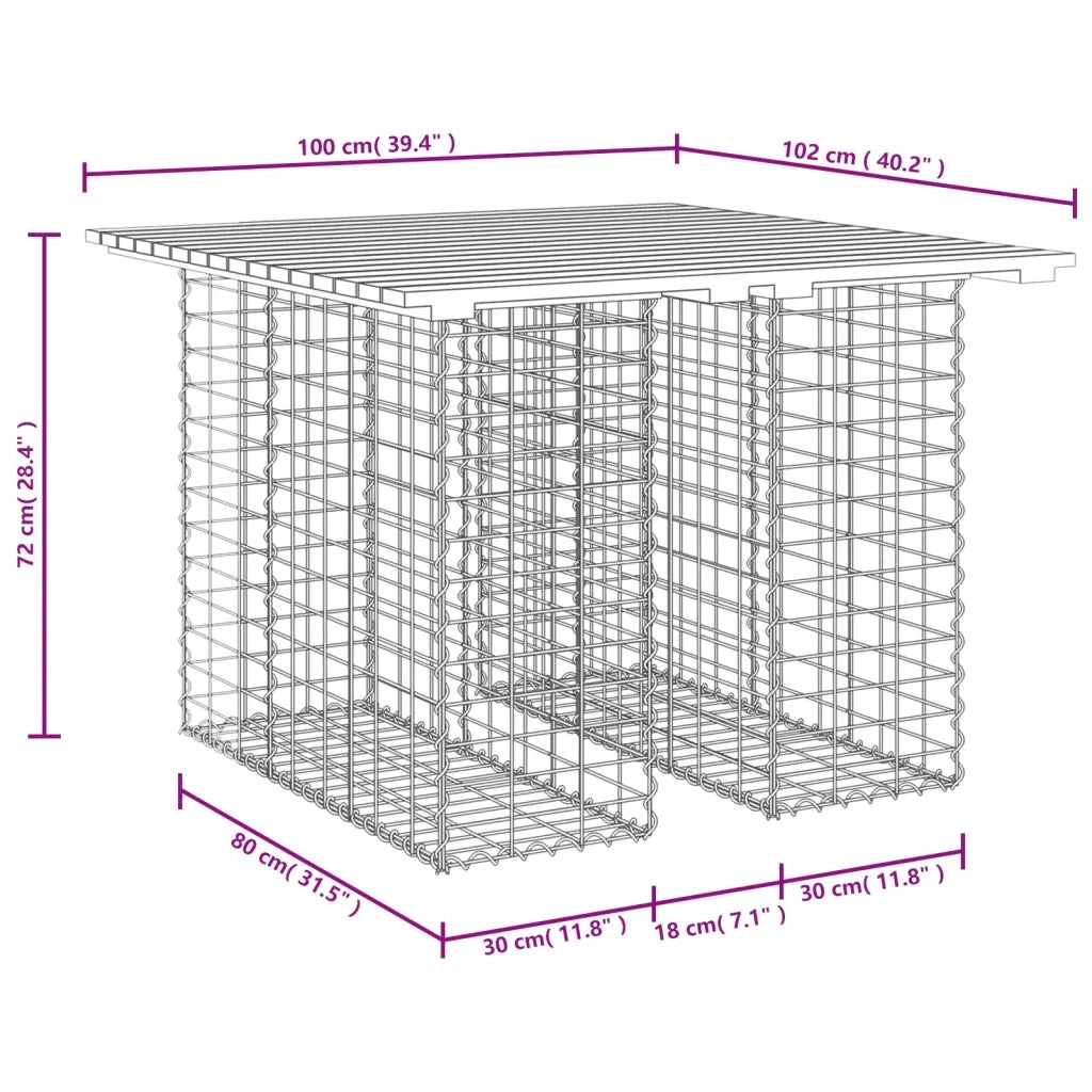 Tavolo da giardino in gabbione design 100x102x72 cm in legno di pino impregnato 834370