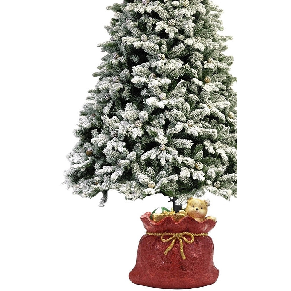 Trade Shop - Supporto Piede Per Albero Di Natale Rosso Base Sacco Regali Con Orsetto Decorazione -