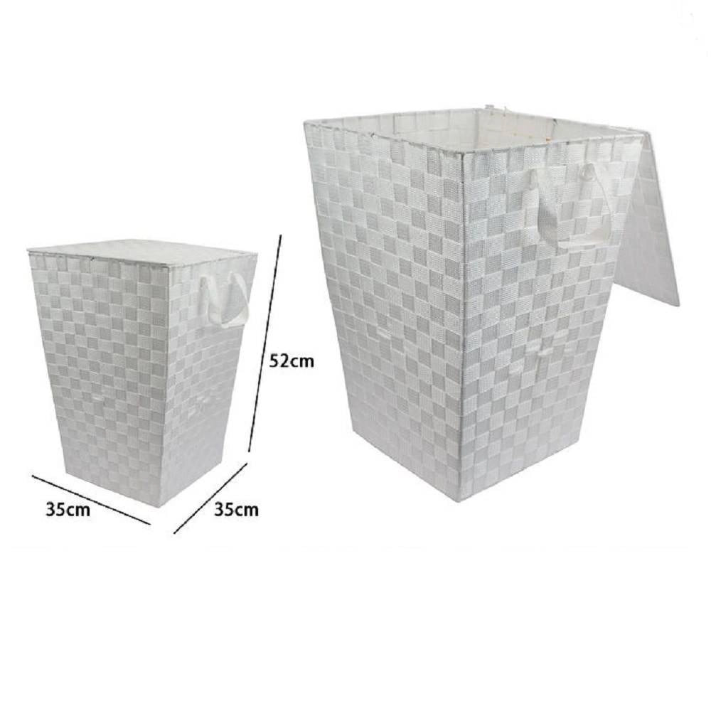 Trade Shop - Cesto Cestino Portatutto Portaoggetti Bagno Casa Coperchio 35x52cm 79103 Bianco -