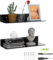 Set di 2 pannelli di spessore acrilico - Reticolo multifunzionale galleggiante per decorazione di parete - Nero disegno a L - Ideale per piante, libri, cosmetici e altro
