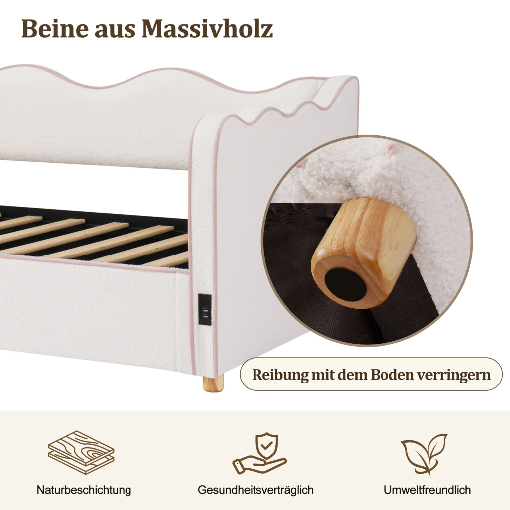 DESMIU Letto contenitore 90 × 200 cm 1 posto con vano idraulico, USB, Type-C e senza materasso, beige