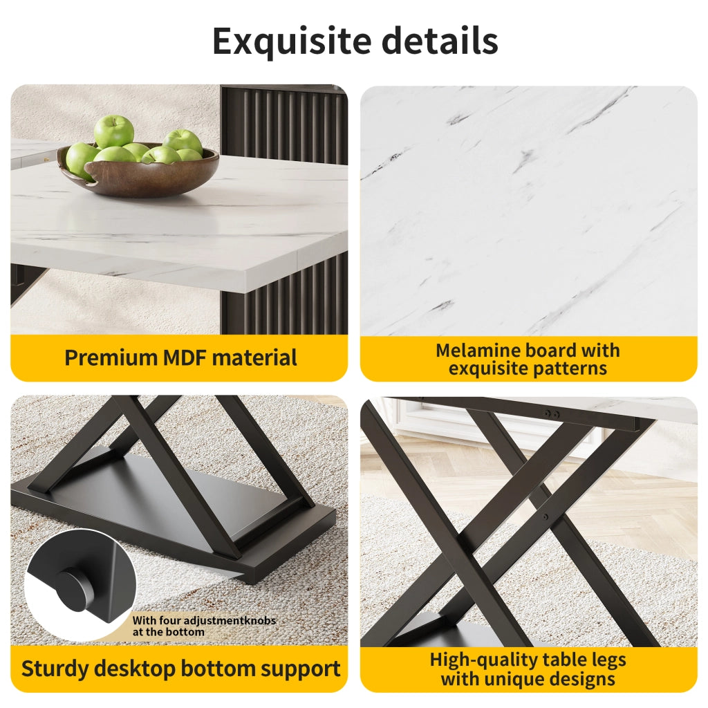 Tavolo allungabile da pranzo con piano in mdf e gambe incrociate in metallo bianco e nero 120 × 80 × 75 cm