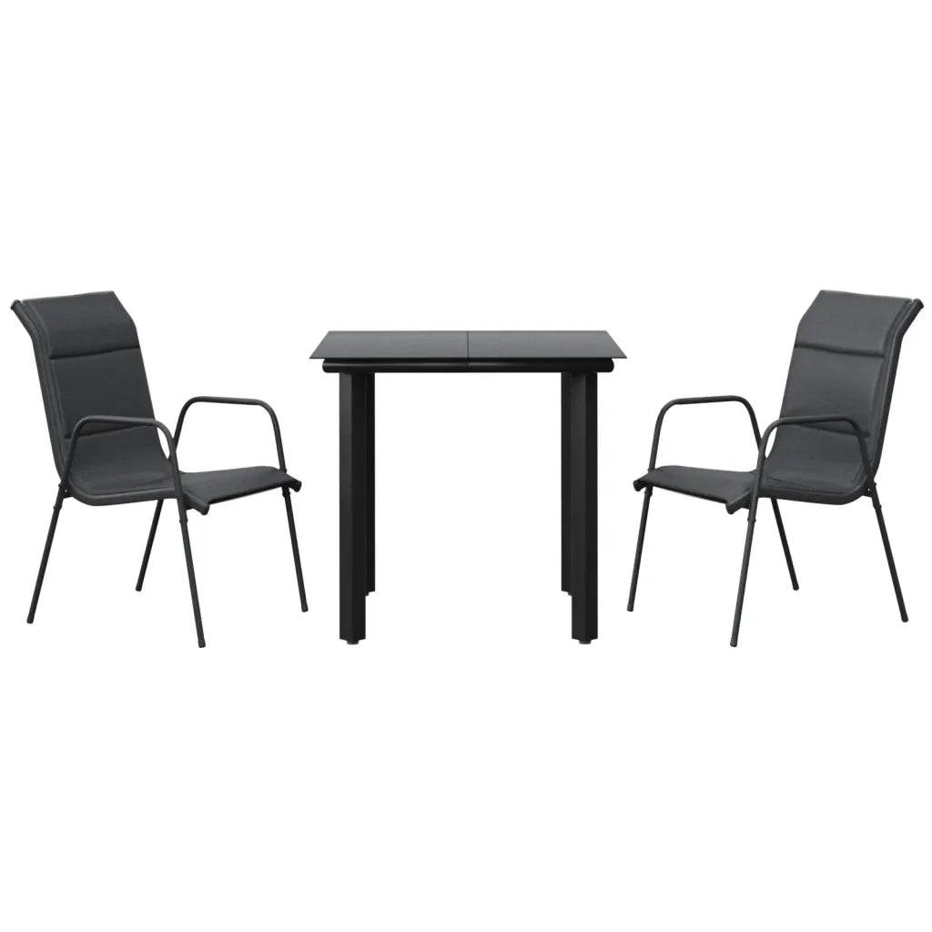 Set da Pranzo da Giardino 3 pz Nero in Acciaio e Textilene