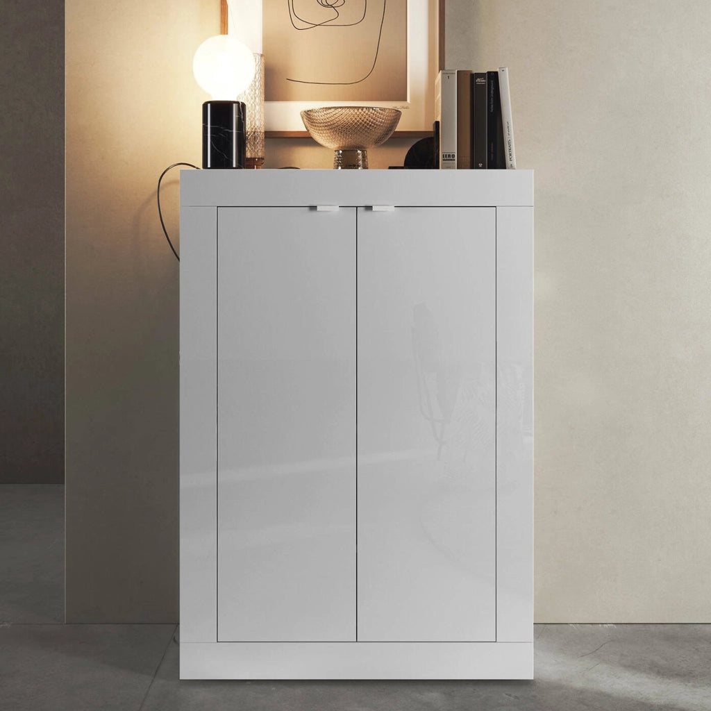 Armadio multiuso 2 ante Bienvenu, Mobile multifunzionale, Mobiletto scarpiera, Guardaroba porta scarpe, Made in Italy, 78x35 h113 cm, Bianco