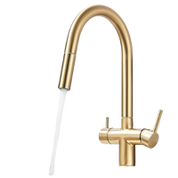 Jana | Rubinetto estensibile a 3 vie premium oro opaco | Rubinetto osmosi da cucina in acciaio inox |. Filtro 3 connessioni ad arco alto